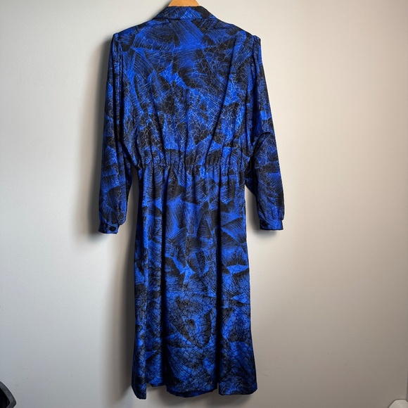 Silhouettes Women's Vintage Satin 1/2 Button Midi Dress Blue/Black 16 Formal 80s - Picture 6 of 16